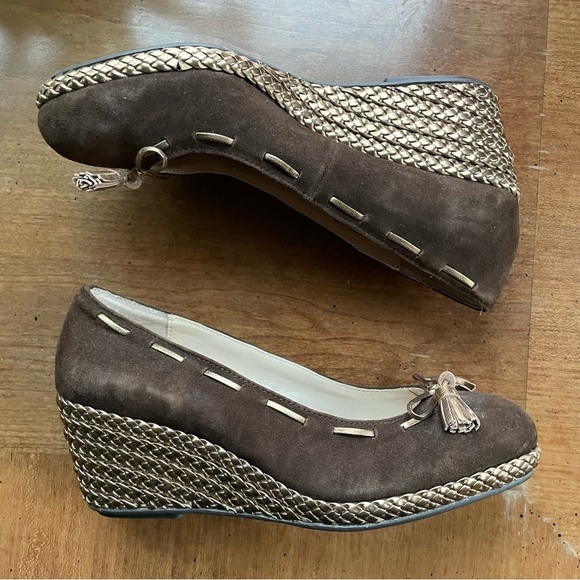 Lauren Ralph Lauren Brown Suede Wedge Heels Cambree - Picture 2 of 10